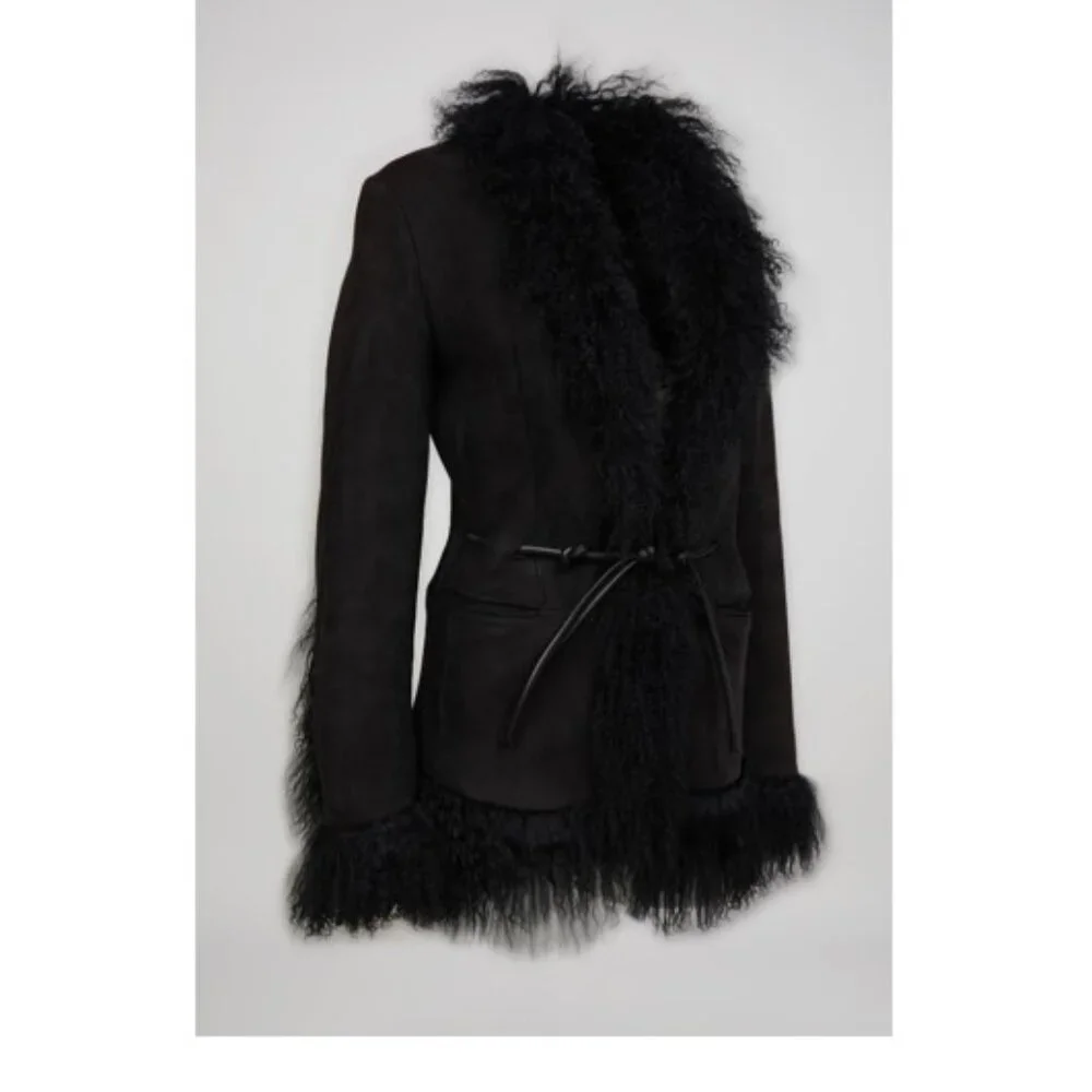 Gucci Tom Ford Era F/W 1999 Black Suede and Shearling Coat 90s Y2K Vintage - Picture 3 of 16